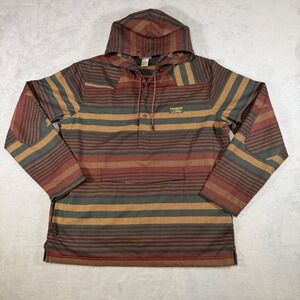 LL Bean Katahdin Iron Works Striped Wool Blend Hoodie Pullover Brown Mens Large